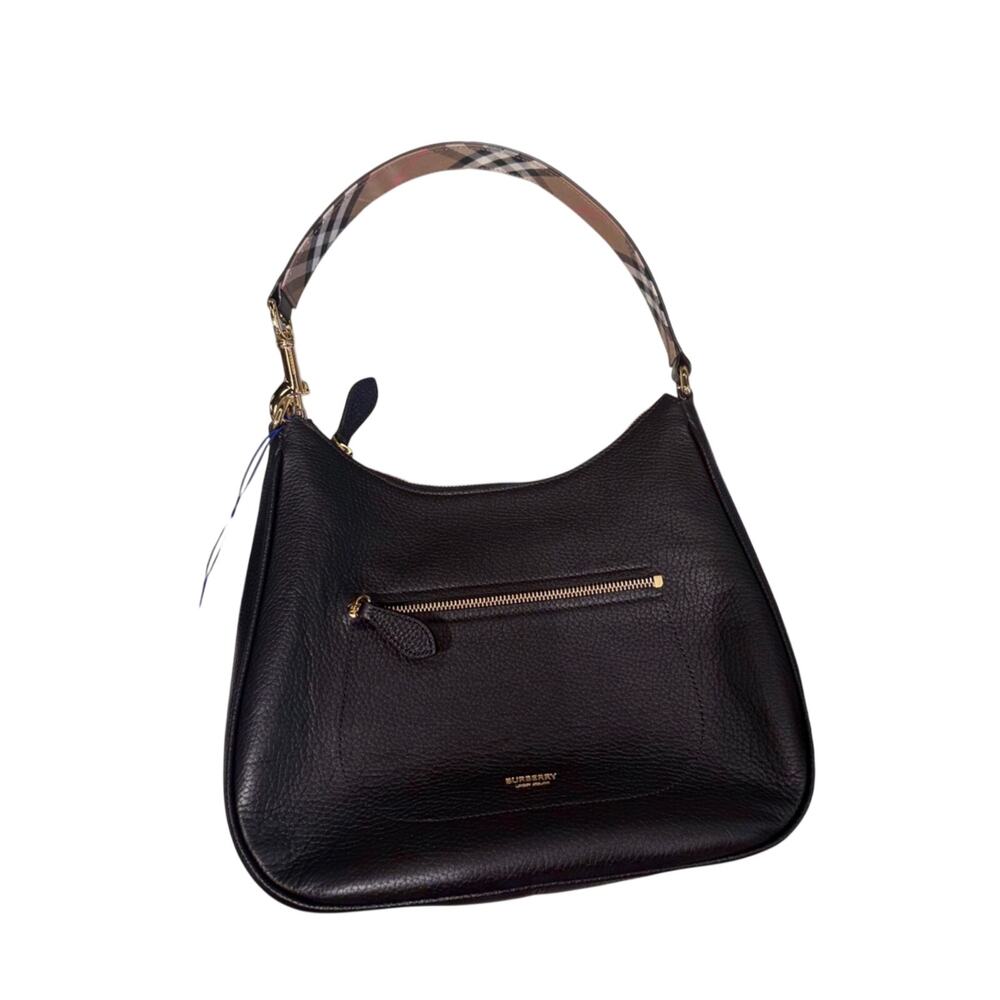 sale ends 7/19 Burberry Black Pebbled Leather Hobo Shoulder Bag Medium - Picture 3 of 12